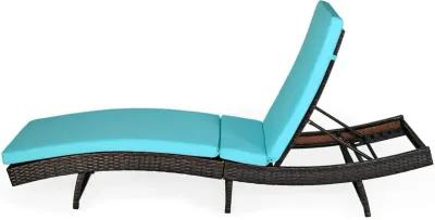 Patio Folding Adjustable Rattan Chaise Lounge Chair with Cushion