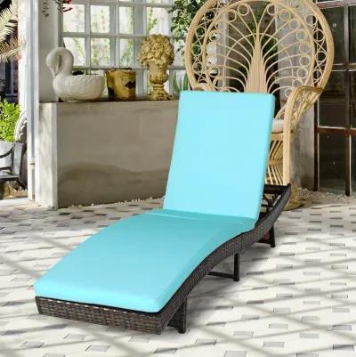 Patio Folding Adjustable Rattan Chaise Lounge Chair with Cushion