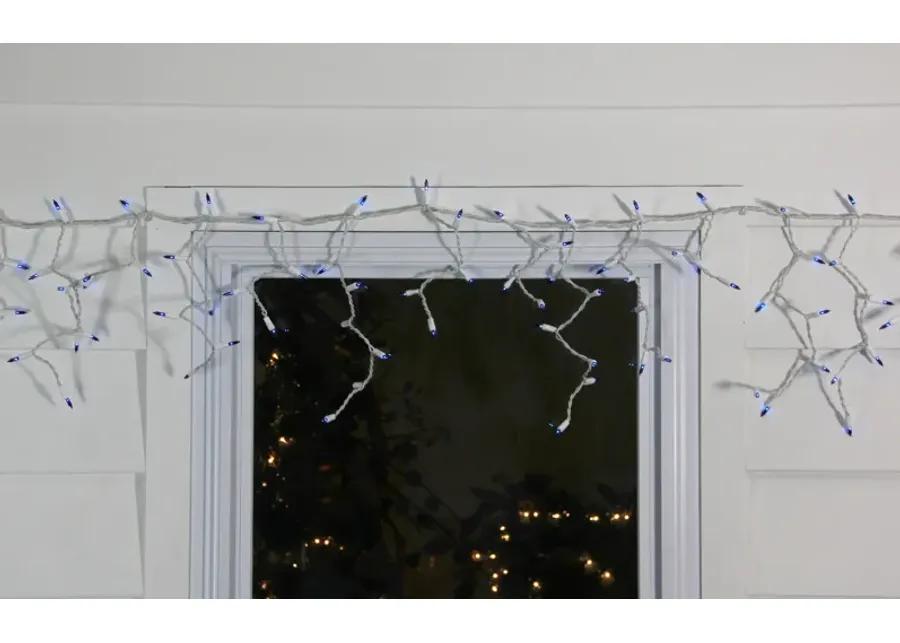 50 Blue Mini Window Curtain Icicle Christmas Lights - 2.6 ft White Wire