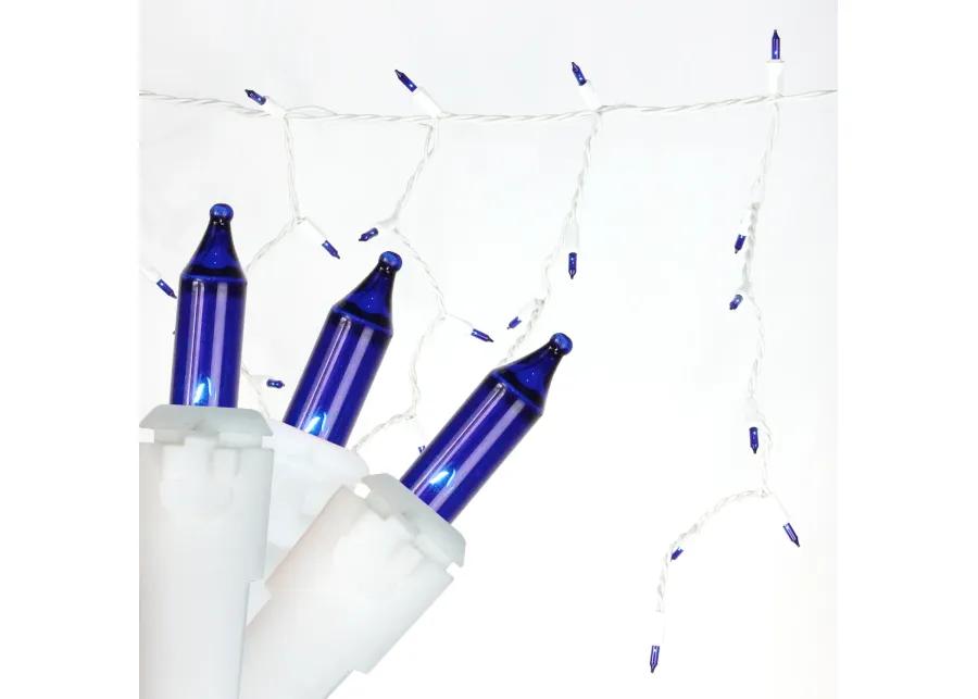 50 Blue Mini Window Curtain Icicle Christmas Lights - 2.6 ft White Wire