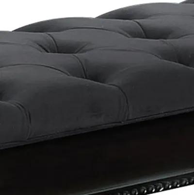 Fabric Padded Bench with Deep Button Tufting and Turned Legs, Black-Benzara