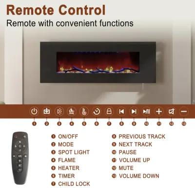 MONDAWE 50" Wall-Mounted Electric Fireplace 5120 BTU Heater with Bluetooth Speaker & Remote Control Adjustable Flame Color & Temperature Setting