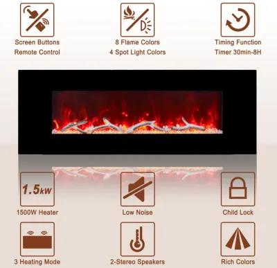 MONDAWE 50" Wall-Mounted Electric Fireplace 5120 BTU Heater with Bluetooth Speaker & Remote Control Adjustable Flame Color & Temperature Setting