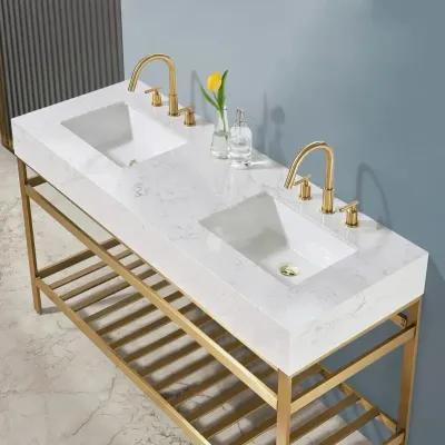 Altair 60 Double Stainless Steel Vanity Console in Brushed Gold without Mirror