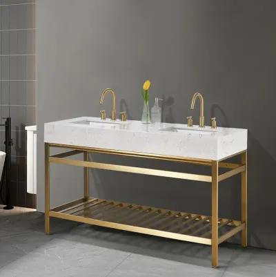 Altair 60 Double Stainless Steel Vanity Console in Brushed Gold without Mirror