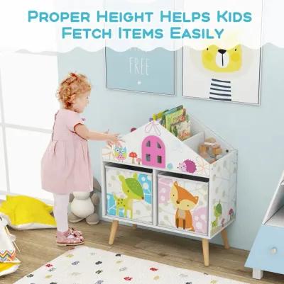 Kids House-shaped Bookshelf with 2 Storage Bins for Kids Room Playroom-White