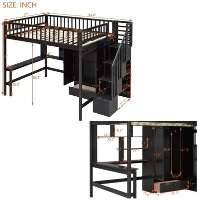 Merax Loft Bed with Desk and Wardrobe