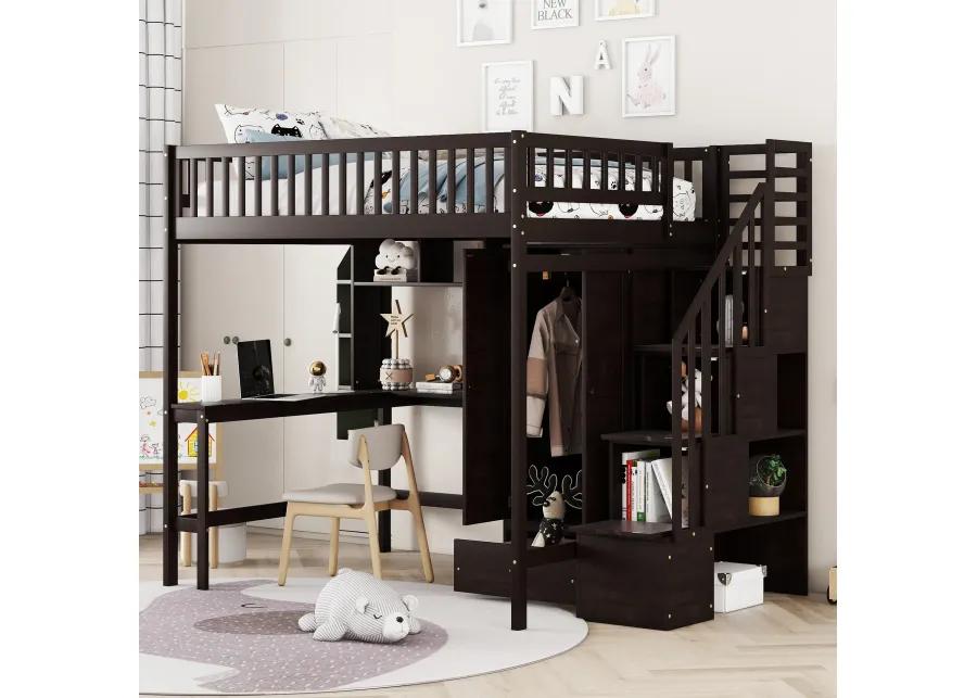 Merax Loft Bed with Desk and Wardrobe