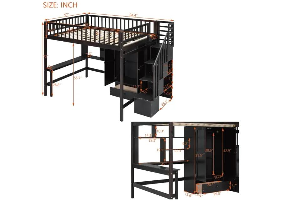 Merax Loft Bed with Desk and Wardrobe