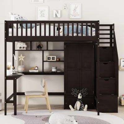 Merax Loft Bed with Desk and Wardrobe