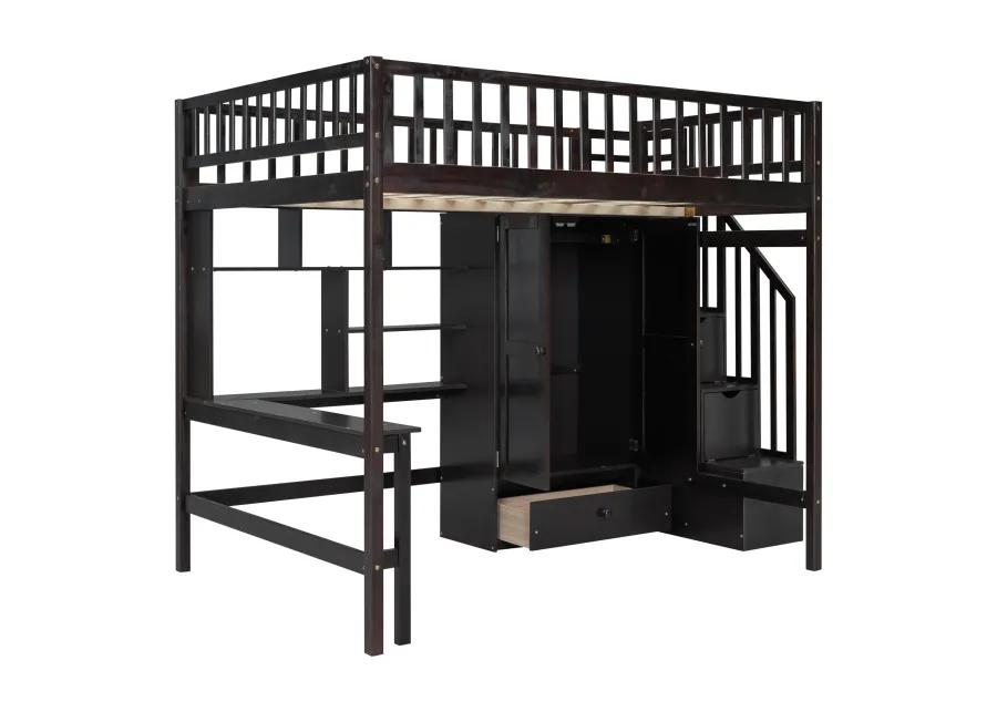 Merax Loft Bed with Desk and Wardrobe