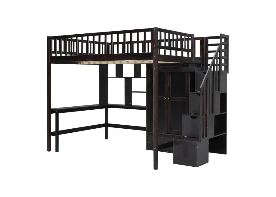 Merax Loft Bed with Desk and Wardrobe