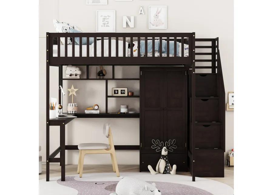 Merax Loft Bed with Desk and Wardrobe