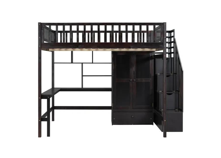 Merax Loft Bed with Desk and Wardrobe