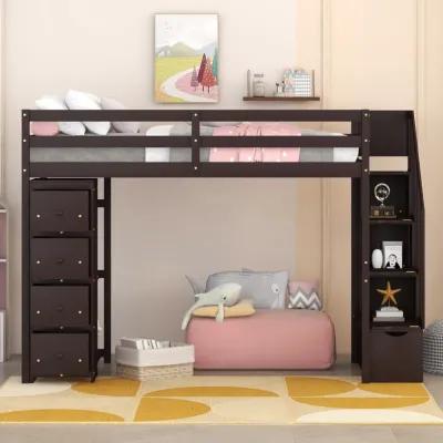 Merax Twin size Loft Bed with Storage Drawers and Stairs