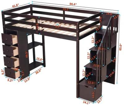 Merax Twin size Loft Bed with Storage Drawers and Stairs