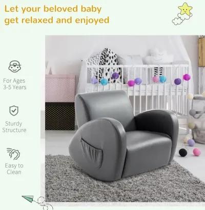 Comfy Kids' Rocker: Grey PU Leather Toddler Chair with Pocket