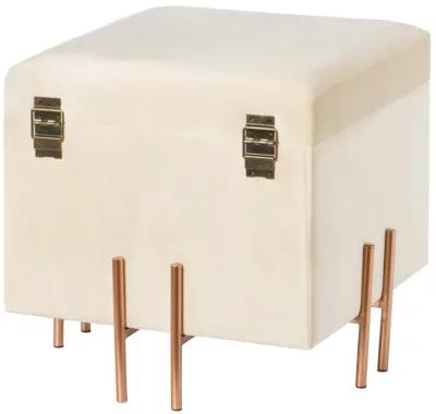 Square Velvet Storage Ottoman with Rose Gold Legs, Pink