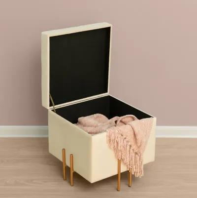 Square Velvet Storage Ottoman with Rose Gold Legs, Pink