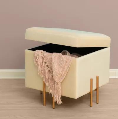 Square Velvet Storage Ottoman with Rose Gold Legs, Pink