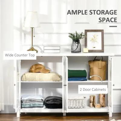 White Living Room Storage: Buffet Cabinet with Glass Doors & Shelves