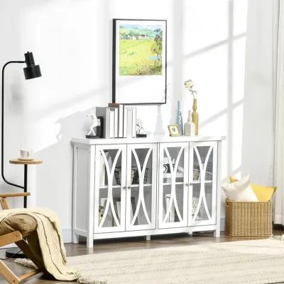 White Living Room Storage: Buffet Cabinet with Glass Doors & Shelves