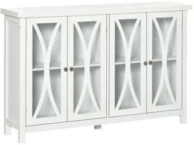 White Living Room Storage: Buffet Cabinet with Glass Doors & Shelves