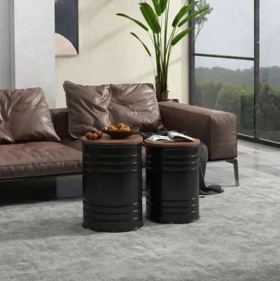 Round Storage Ottoman Set: Nesting, Wooden Lid, Metal Frame