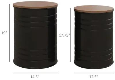 Round Storage Ottoman Set: Nesting, Wooden Lid, Metal Frame