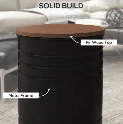 Round Storage Ottoman Set: Nesting, Wooden Lid, Metal Frame