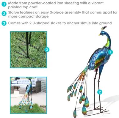 Sunnydaze Peacock Outdoor Metal Garden Statue - 34.5 in - Set of 2