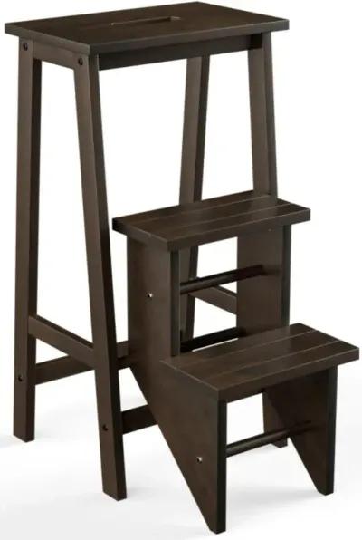 Hivvago 3-in-1 Rubber Wood 3 Tier Folding Step Stool Ladder Storage Shelf