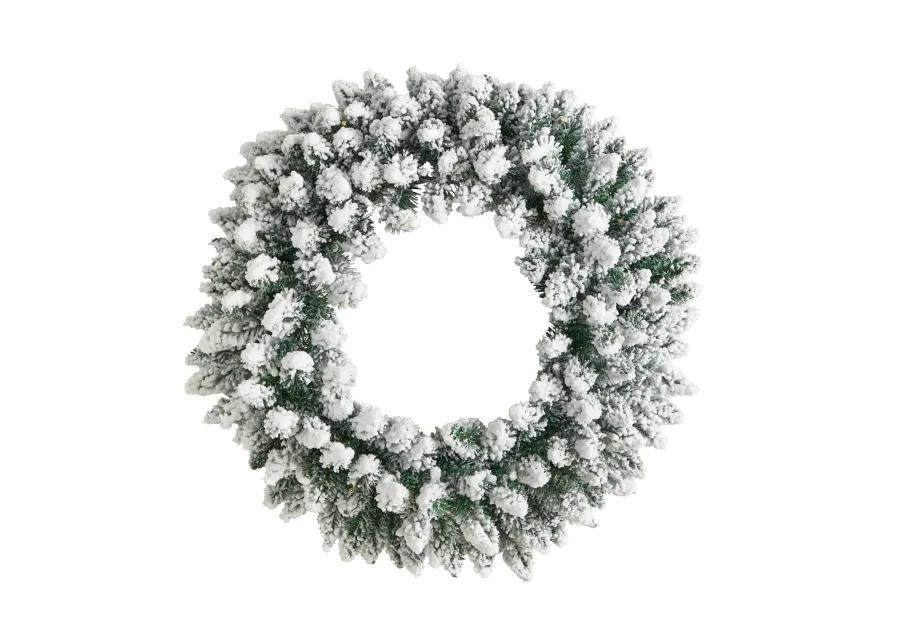 HomPlanti 24" Flocked Artificial Christmas Wreath with 160 Bendable Branches and 35 Warm White LED Lights