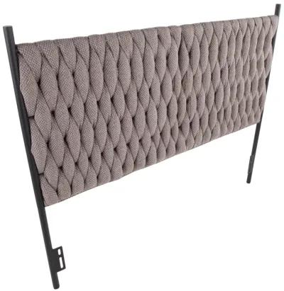 Braided Matisse Queen Size Headboard In Black Metal And Grey Fabric