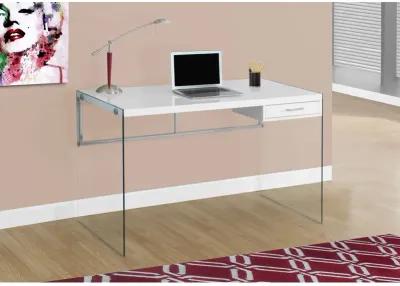 Monarch Specialties I 7209 Computer Desk, Home Office, Laptop, Storage Drawers, 48"L, Work, Tempered Glass, Laminate, Glossy White, Clear, Contemporary, Modern