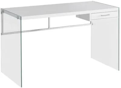 Monarch Specialties I 7209 Computer Desk, Home Office, Laptop, Storage Drawers, 48"L, Work, Tempered Glass, Laminate, Glossy White, Clear, Contemporary, Modern