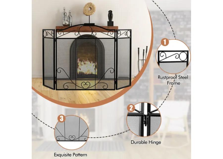 3-Panel Freestanding Fireplace Screen Folded Fire Doors