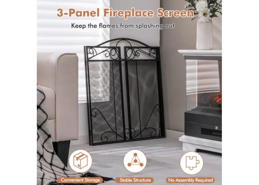 3-Panel Freestanding Fireplace Screen Folded Fire Doors