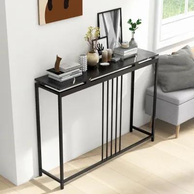 Narrow Entrance Console Table with Faux Marble Top for Living Room and Hallway Decor