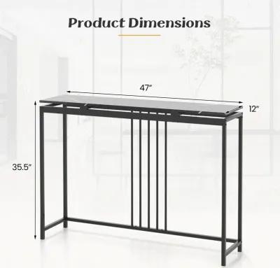 Narrow Entrance Console Table with Faux Marble Top for Living Room and Hallway Decor