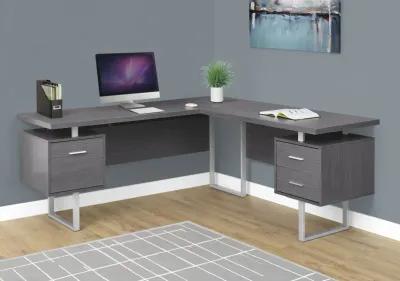 Computer Desk, Home Office, Corner, Left, Right Set-Up, Storage Drawers, 70"L, L Shape, Work, Laptop, Metal, Laminate, Grey, Contemporary, Modern