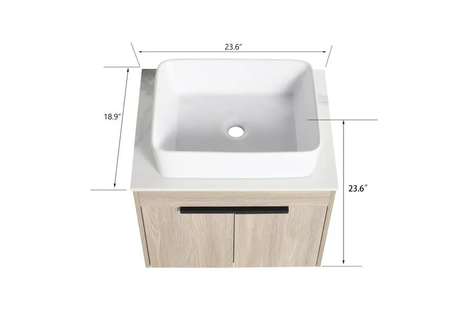 24" Modern Design Float Bathroom Vanity With Ceramic Basin Set