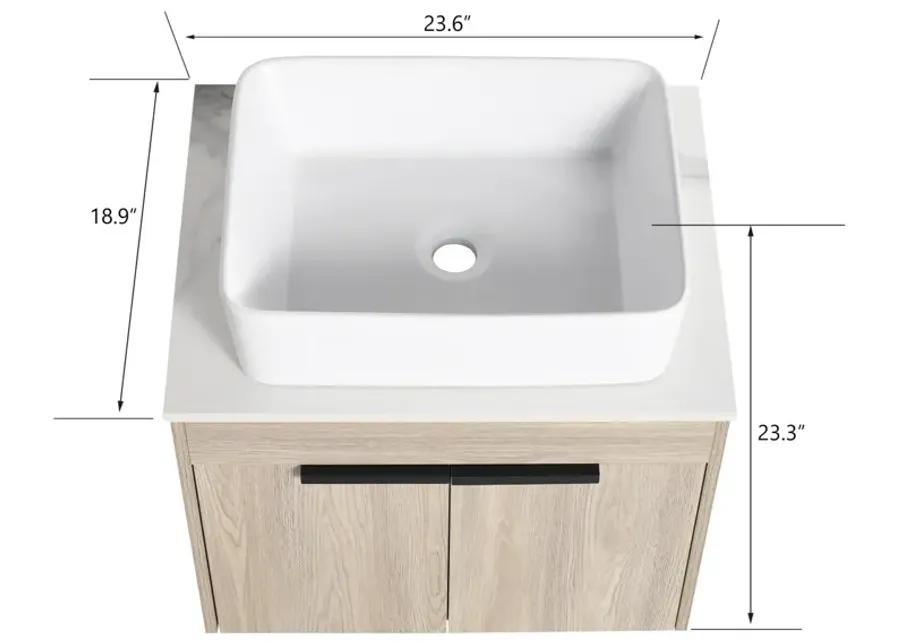 24" Modern Design Float Bathroom Vanity With Ceramic Basin Set