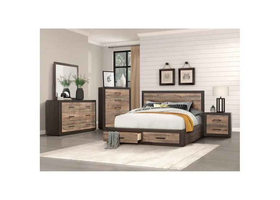 Contemporary Style Bedroom Nightstand Natural Wood Grain Look Two Tone Finish Bedside Table MDF Veneer