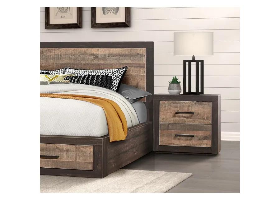 Contemporary Style Bedroom Nightstand Natural Wood Grain Look Two Tone Finish Bedside Table MDF Veneer