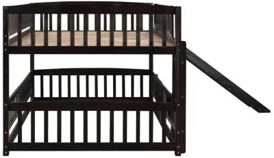 Bunk Bed With Slide, Full Over Full Low Bunk Bed With Fence And Ladder For Toddler Kids Teens