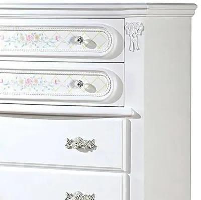 Benjara Auri 52 Inch Tall Dresser Chest, 5 Drawers, Crown Molding, White Wood