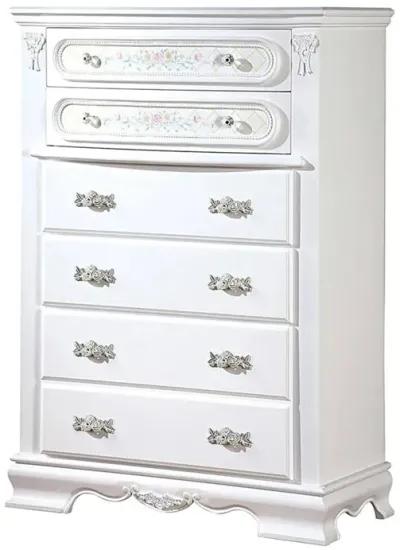 Benjara Auri 52 Inch Tall Dresser Chest, 5 Drawers, Crown Molding, White Wood