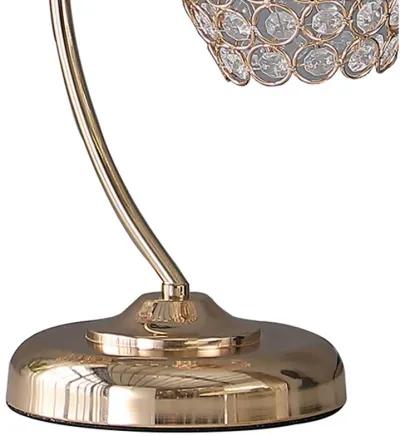 Floral Tree Design Metal Table Lamp with Dome Shade and Crystals, Gold-Benzara