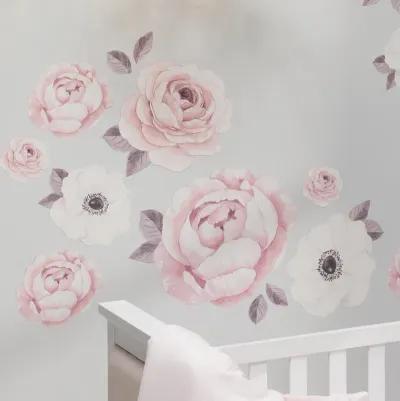 Lambs & Ivy Floral Garden Watercolor/Pink Linen 5-Piece Baby Crib Bedding Set